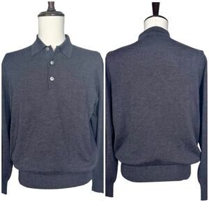 Bergdorf Goodman | Men | 100% Wool Charcoal Gray Classic Polo Sweater | M-L